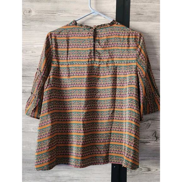 Sezane Ethel Blouse Havana Green Orange Stripes Silk Top Size 38 US Medium - Picture 3 of 5